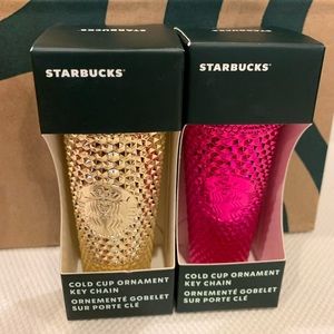 Starbucks Pink & Gold Bling Studded Ornament Keychains
